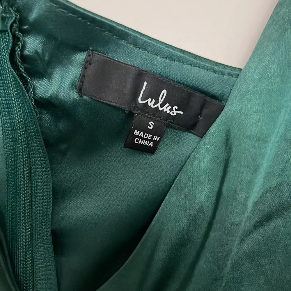 Lulus Off the Shoulder Green Satin Dress - Picture 2 of 3